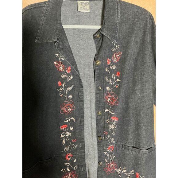 Allison Daley Denim Jacket & Pants Set Floral Embroidered Women's Outfit - Picture 5 of 12